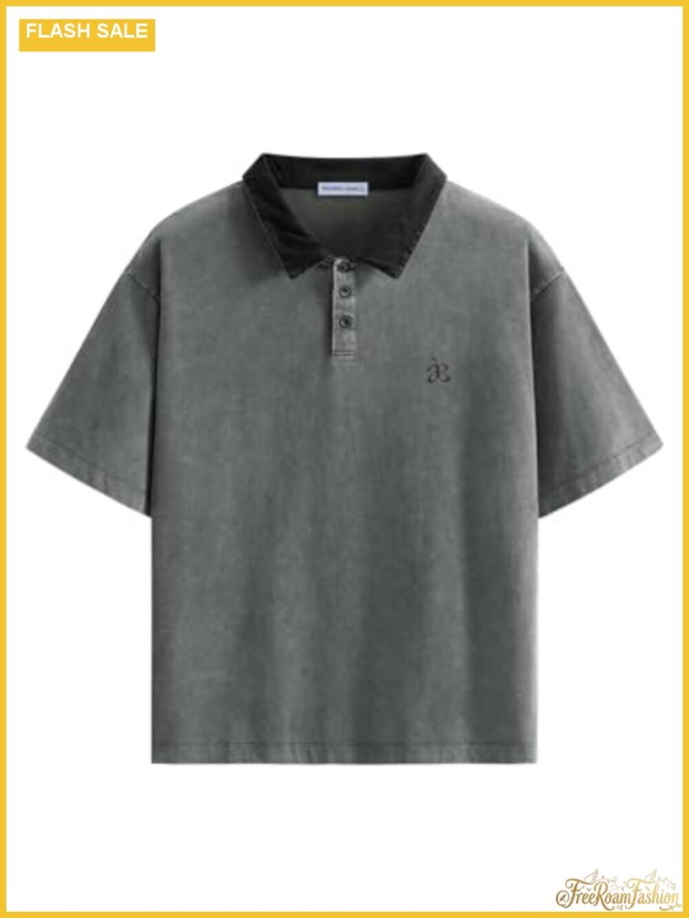 Oversized Washed Cotton Polo T-Shirt Short Sleeve Drop Shoulder Casual